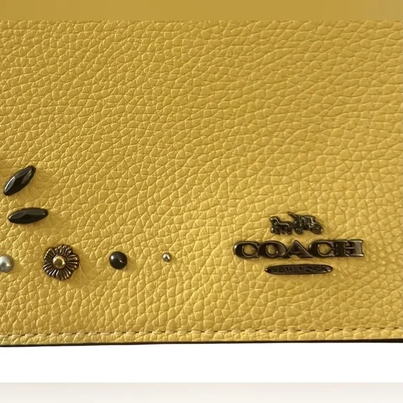 Coach Hayden Foldover Crossbody Yellow Clutch w/ Prairie Rivets - Picture 11 of 14
